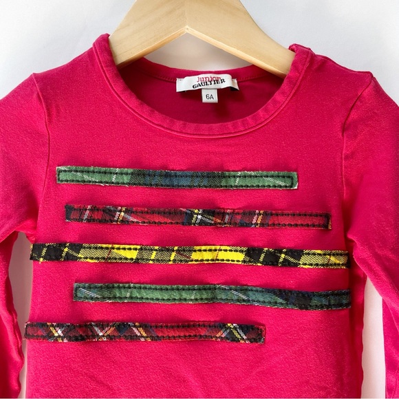 Junior Gaultier Girls Long Sleeve Top Size 6A Pink Tartan Trim Designer Shirt - Picture 3 of 7